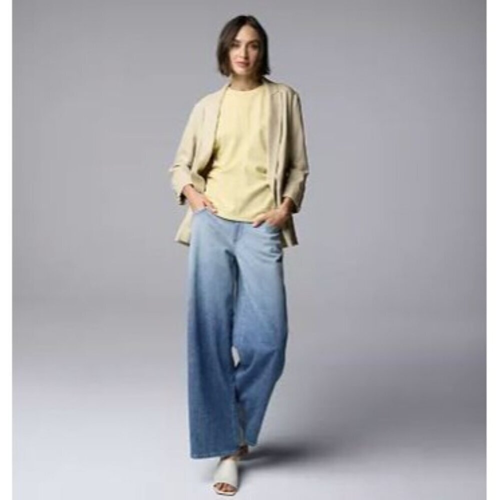 Simply Vera Wang Womens Mid Rise Ombre Fade Relaxed Wide Leg Jeans Sz 6 New - Picture 7 of 9